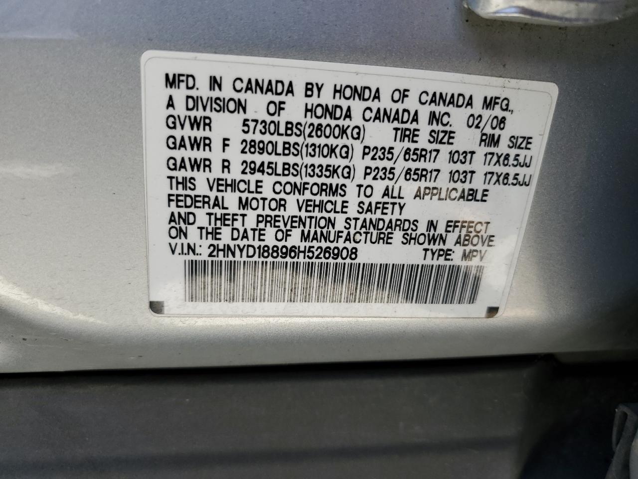 2HNYD18896H526908 2006 Acura Mdx Touring