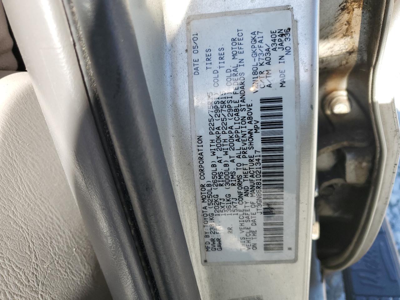 JT3GN86R810213417 2001 Toyota 4Runner Sr5