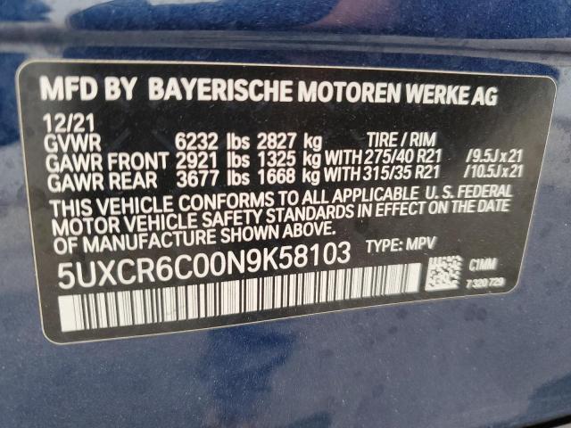 VIN 5UXCR6C00N9K58103 2022 BMW X5, Xdrive40I no.13