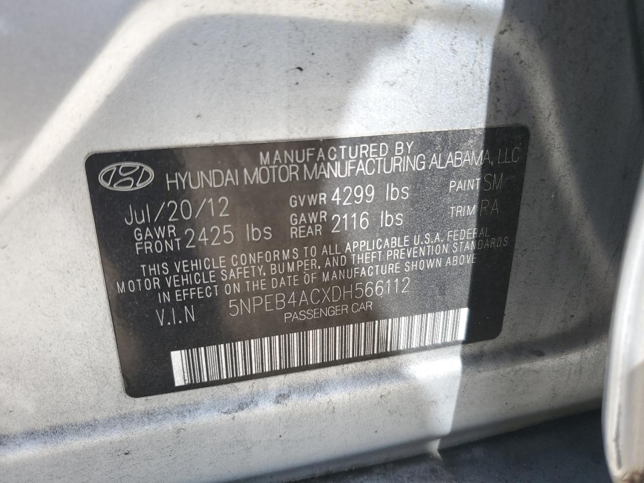 5NPEB4ACXDH566112 2013 Hyundai Sonata Gls