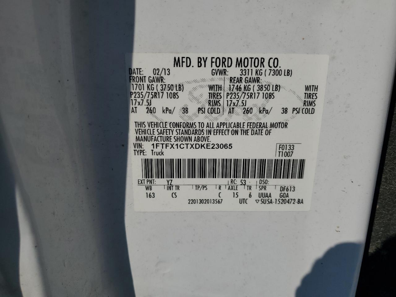 1FTFX1CTXDKE23065 2013 Ford F150 Super Cab