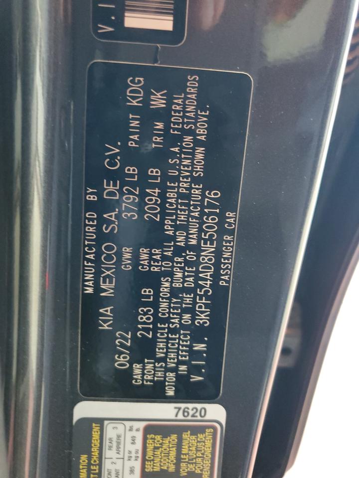 3KPF54AD8NE506176 2022 Kia Forte Gt Line