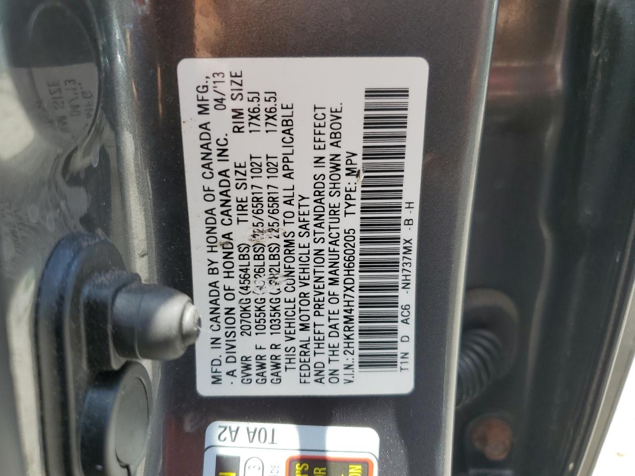 2HKRM4H7XDH660205 2013 Honda Cr-V Exl