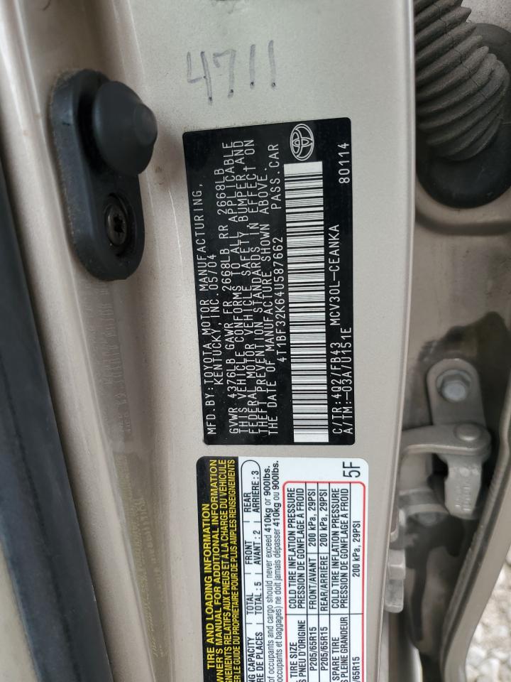 4T1BF32K64U587662 2004 Toyota Camry Le