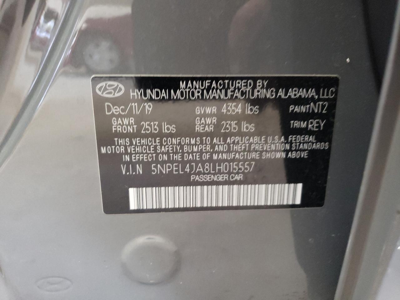 5NPEL4JA8LH015557 2020 Hyundai Sonata Sel