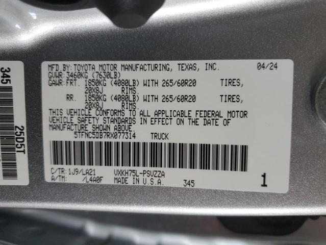 2024 Toyota Tundra Crewmax Platinum VIN: 5TFNC5DB7RX077314 Lot: 60217984