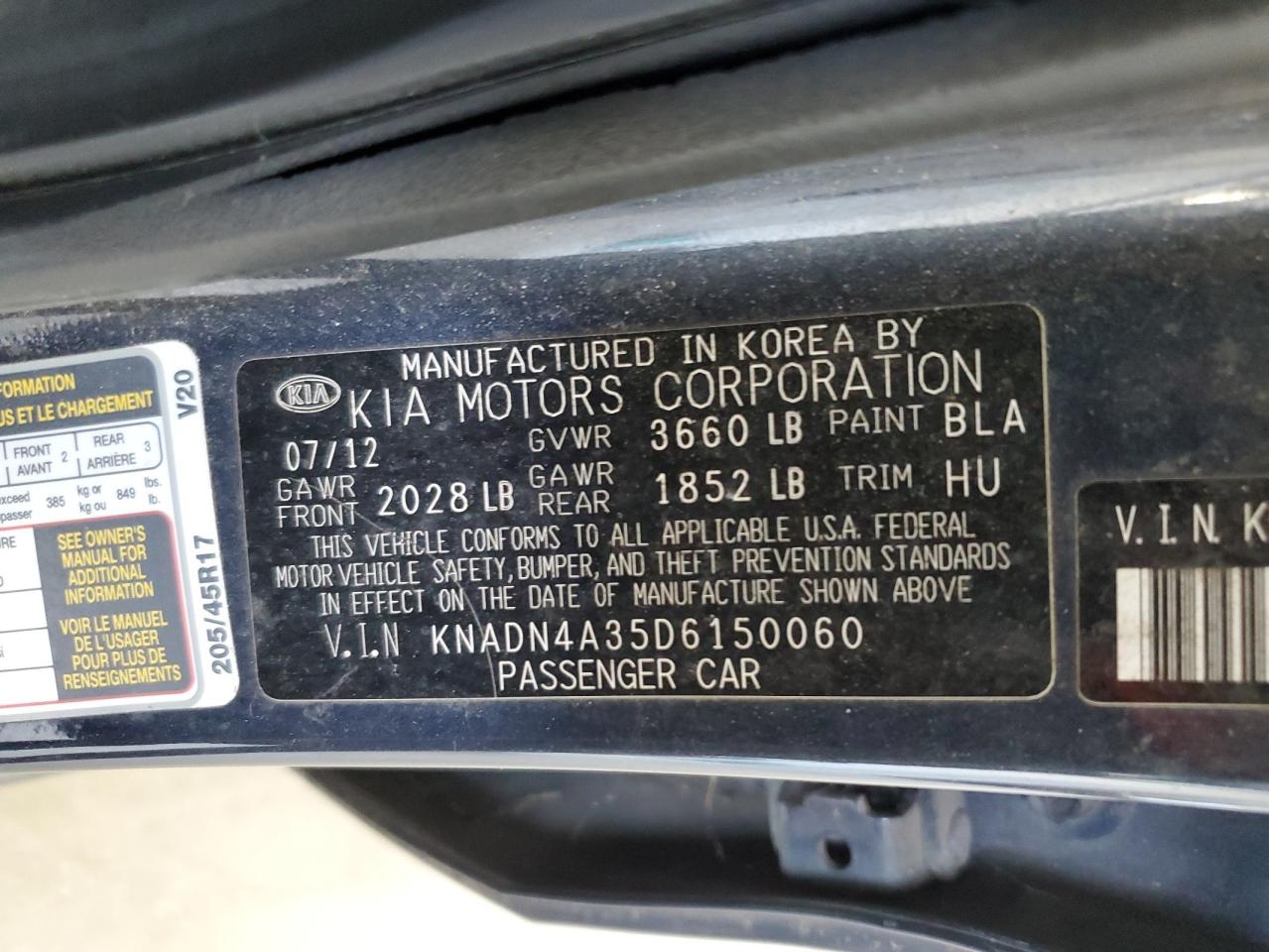 KNADN4A35D6150060 2013 Kia Rio Ex