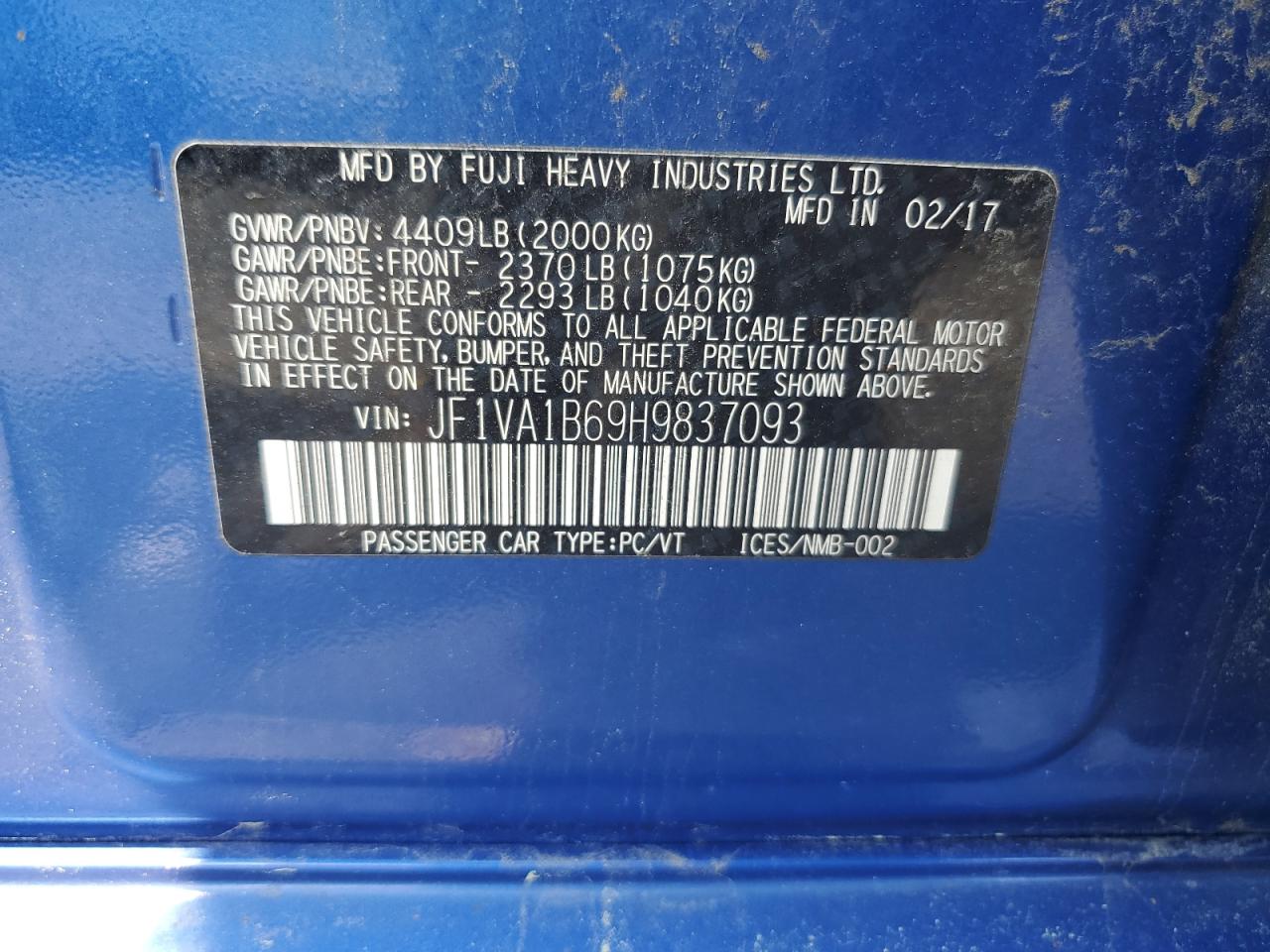 JF1VA1B69H9837093 2017 Subaru Wrx