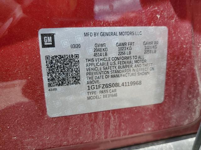 2020 Chevrolet Bolt Ev Premier VIN: 1G1FZ6S08L4119968 Lot: 60493844