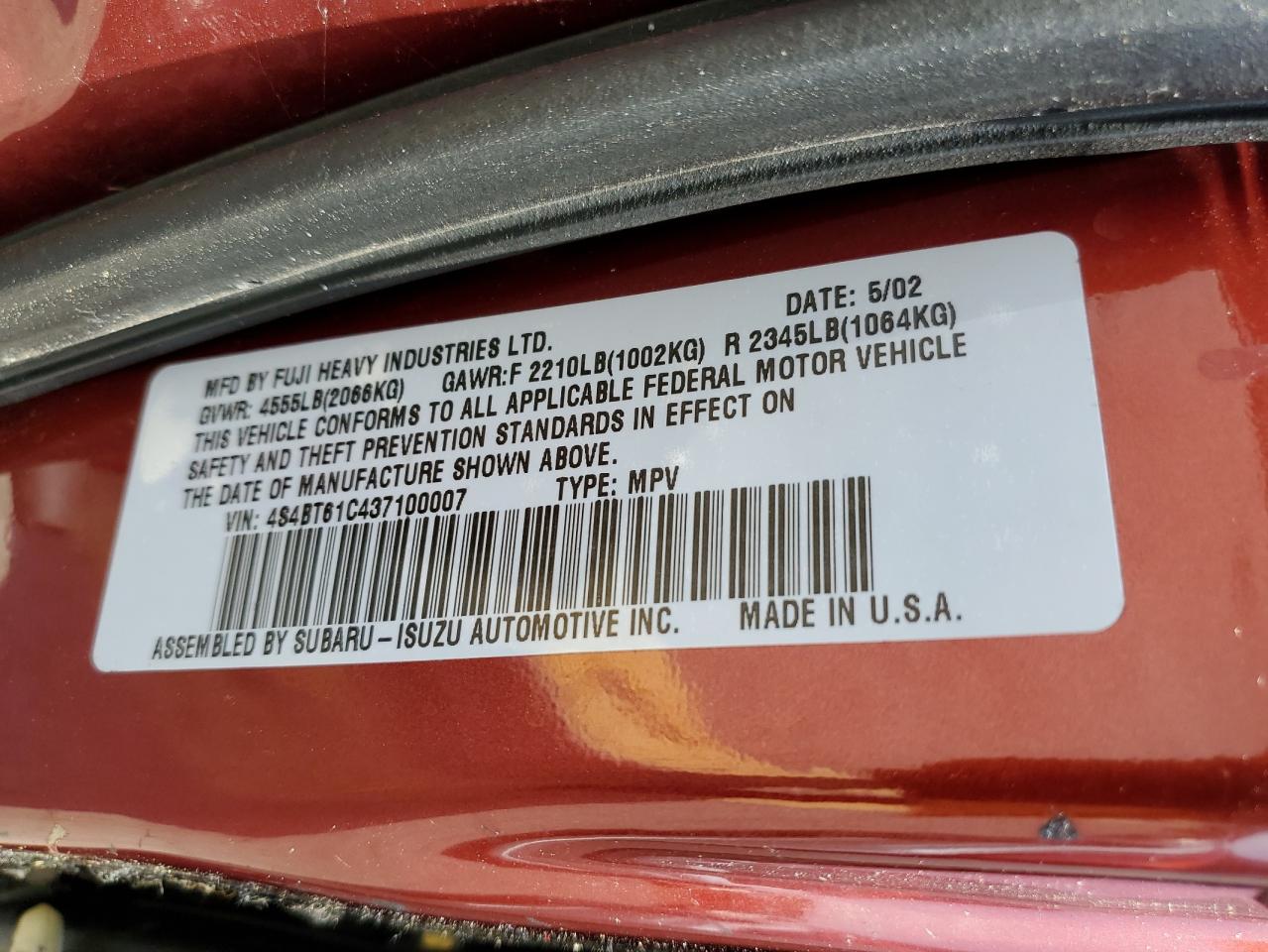 4S4BT61C437100007 2003 Subaru Baja