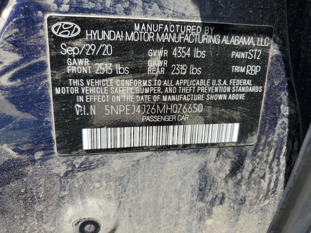 5NPEJ4J26MH076650 2021 Hyundai Sonata Sel Plus