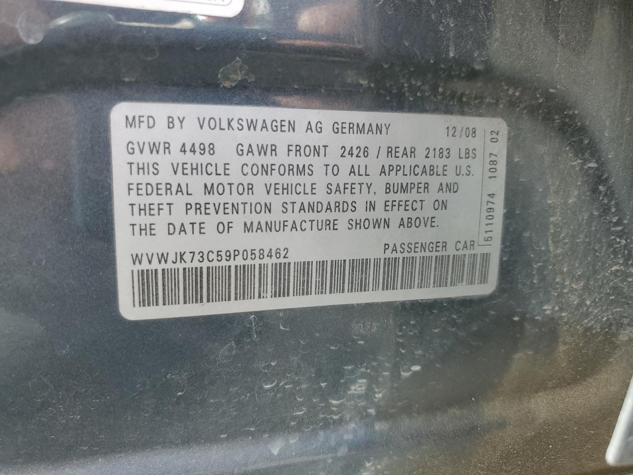 WVWJK73C59P058462 2009 Volkswagen Passat Turbo