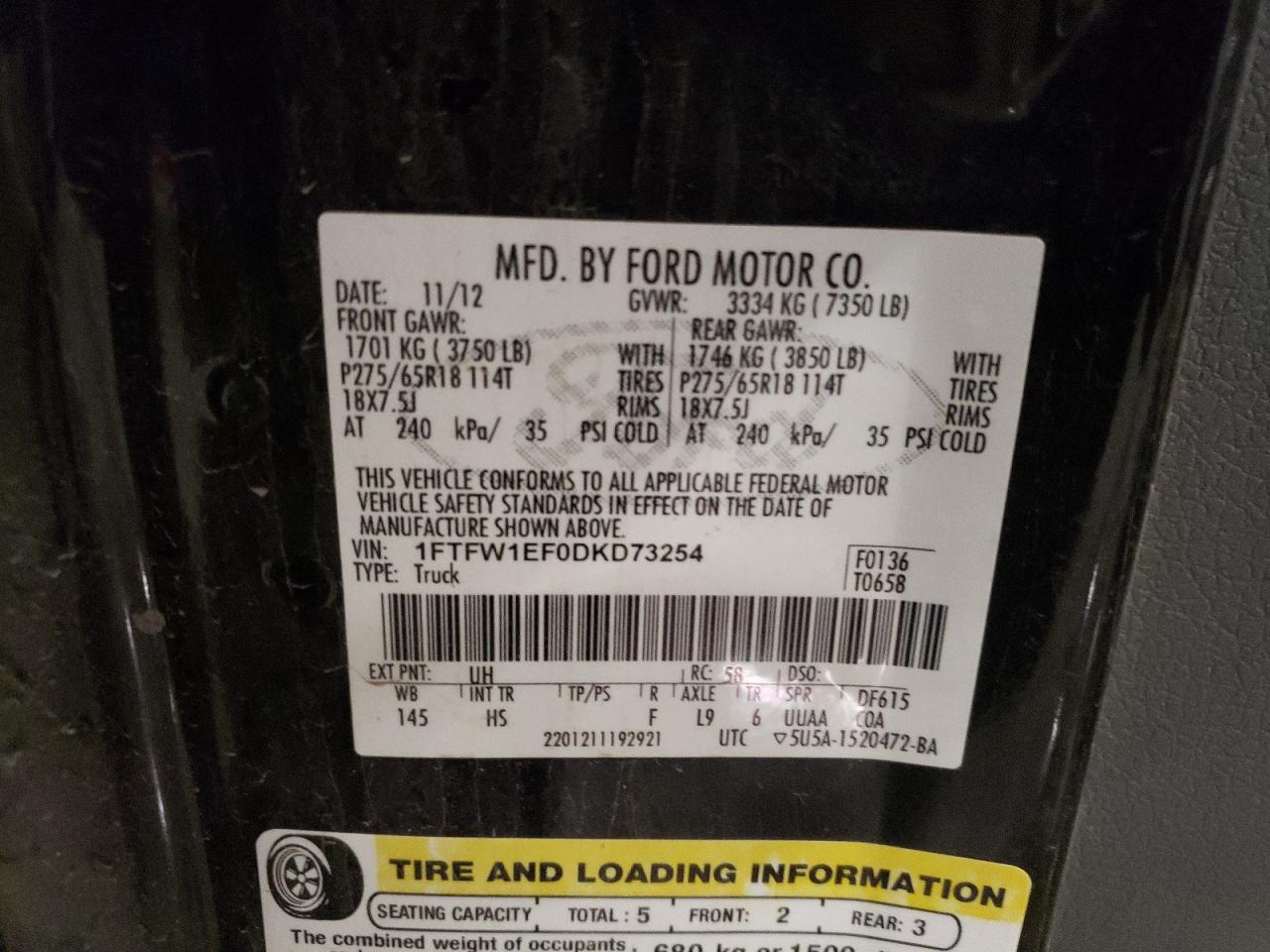 1FTFW1EF0DKD73254 2013 Ford F150 Supercrew