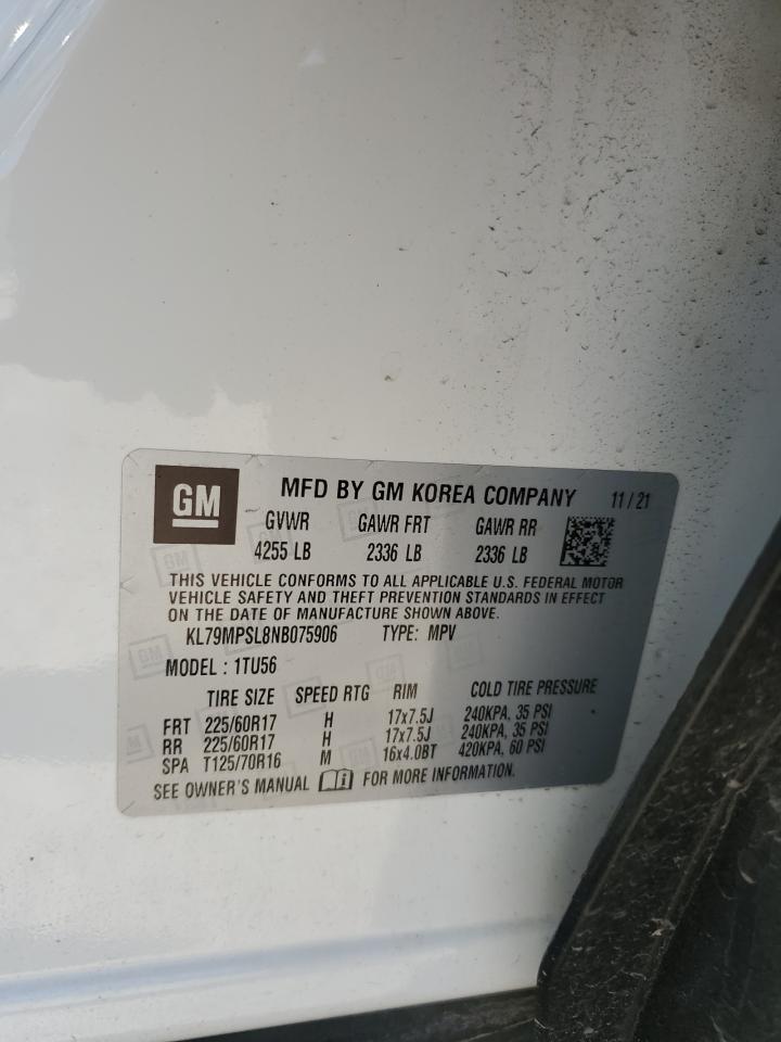 KL79MPSL8NB075906 2022 Chevrolet Trailblazer Lt