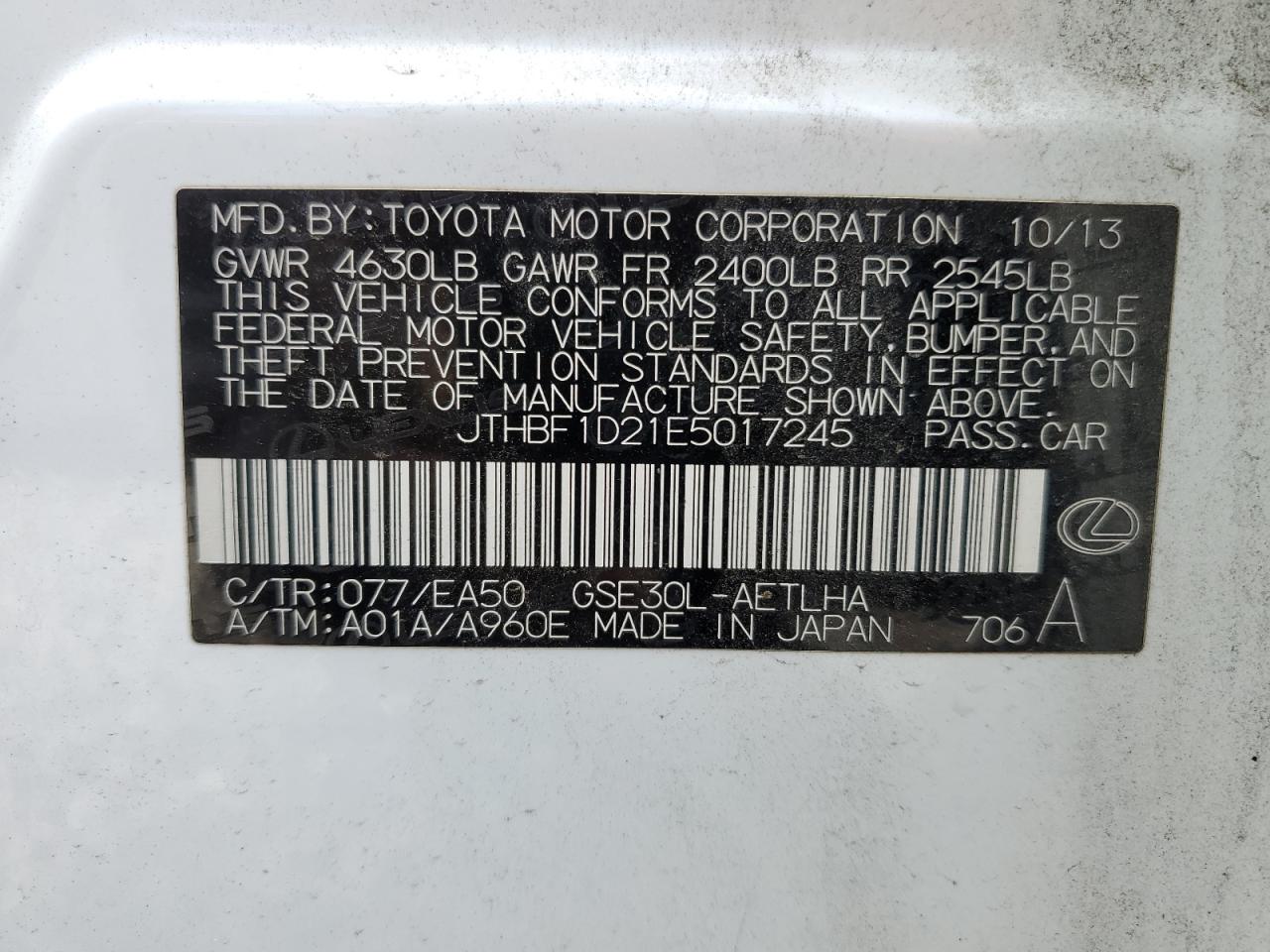 JTHBF1D21E5017245 2014 Lexus Is 250