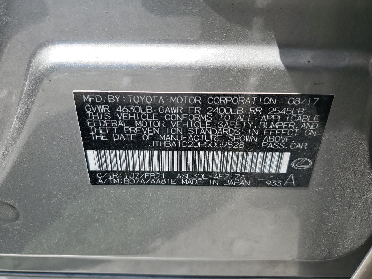 JTHBA1D20H5059828 2017 Lexus Is 200T