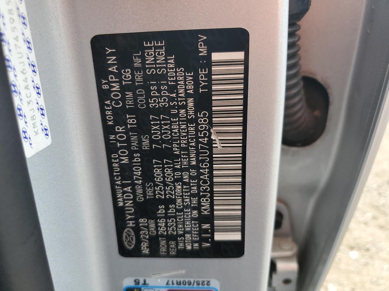 KM8J3CA46JU745985 2018 Hyundai Tucson Sel