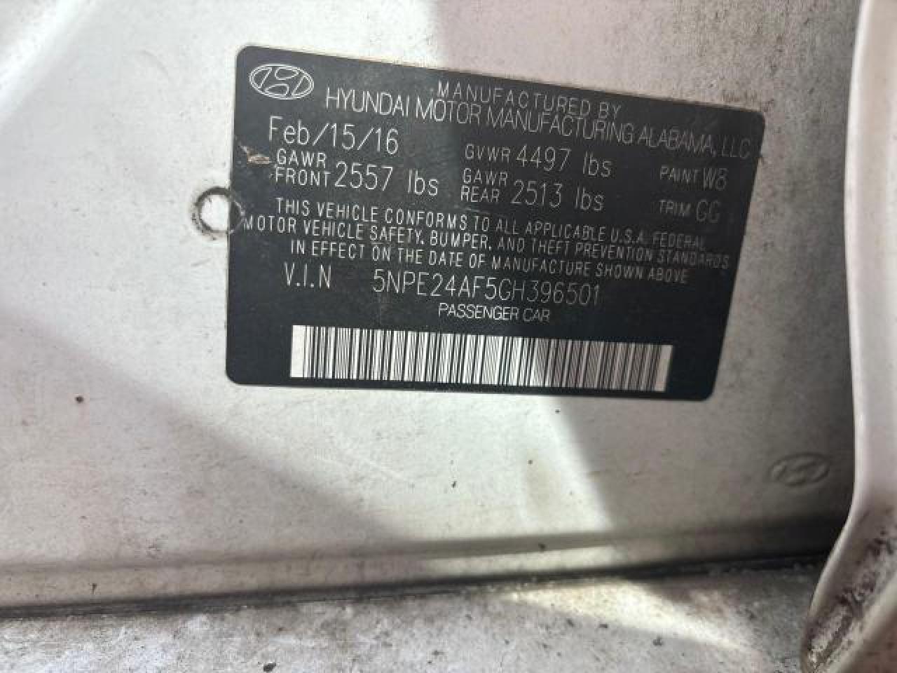 5NPE24AF5GH396501 2016 Hyundai Sonata Se