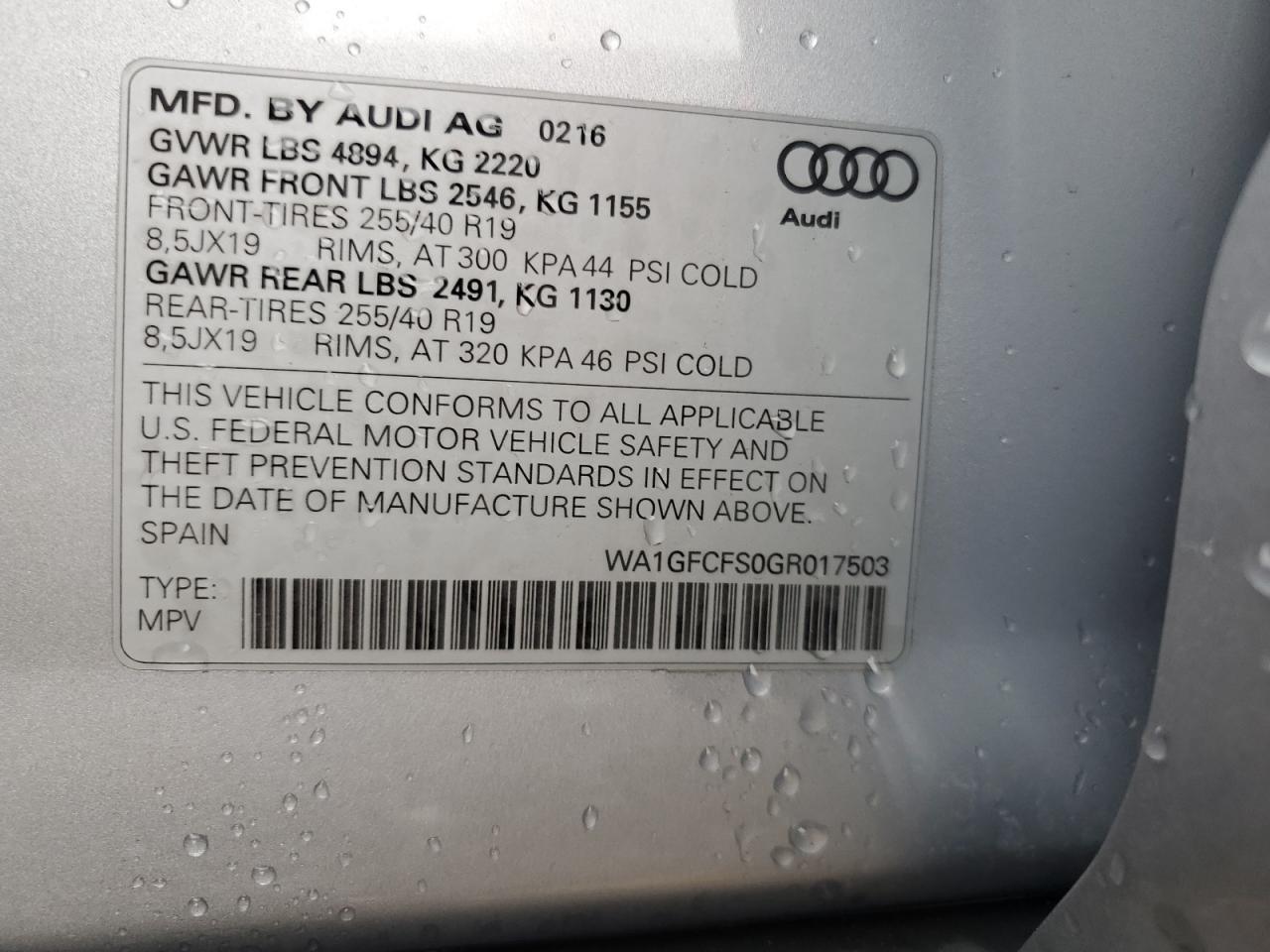 WA1GFCFS0GR017503 2016 Audi Q3 Prestige