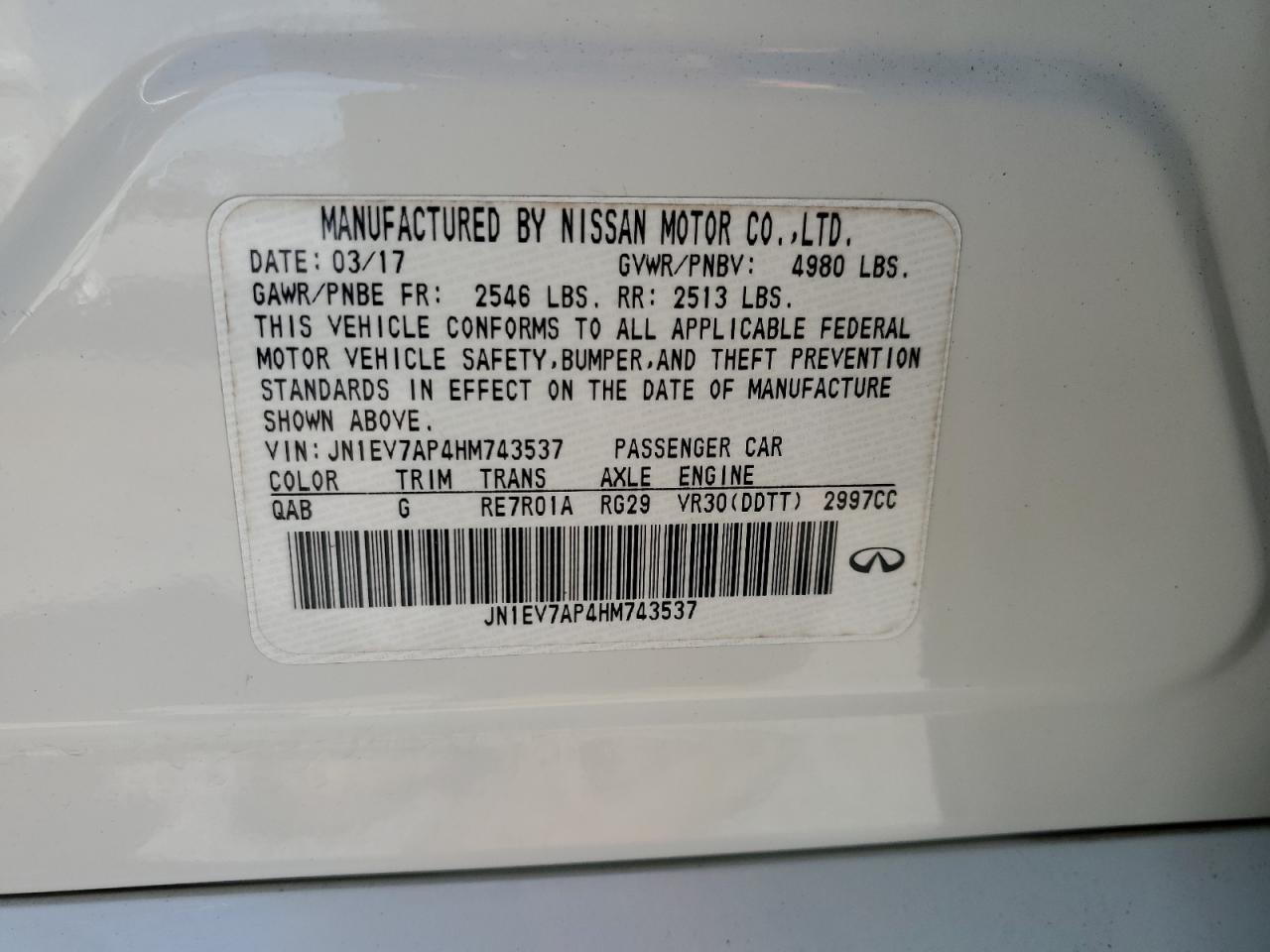 JN1EV7AP4HM743537 2017 Infiniti Q50 Premium