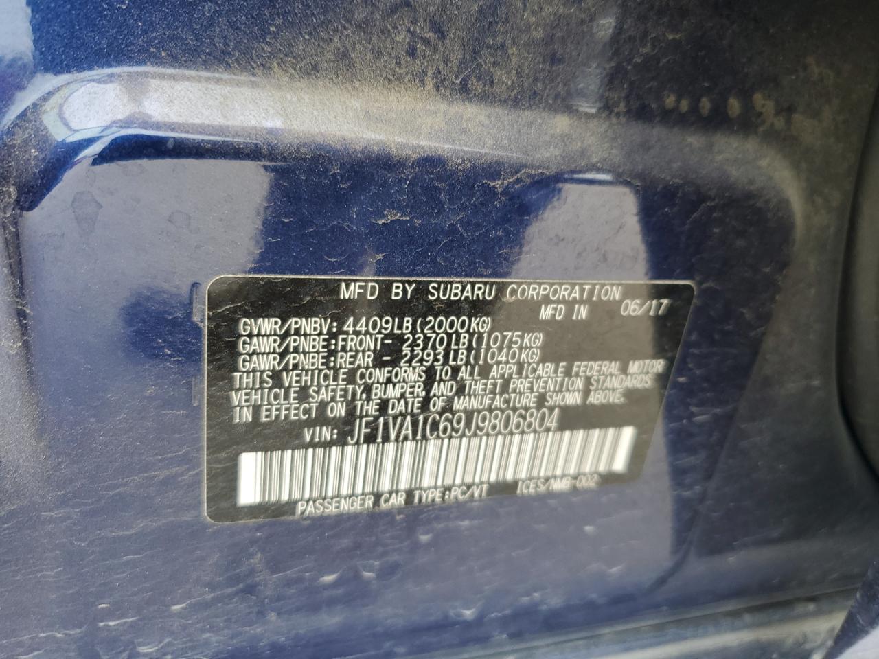 JF1VA1C69J9806804 2018 Subaru Wrx Premium