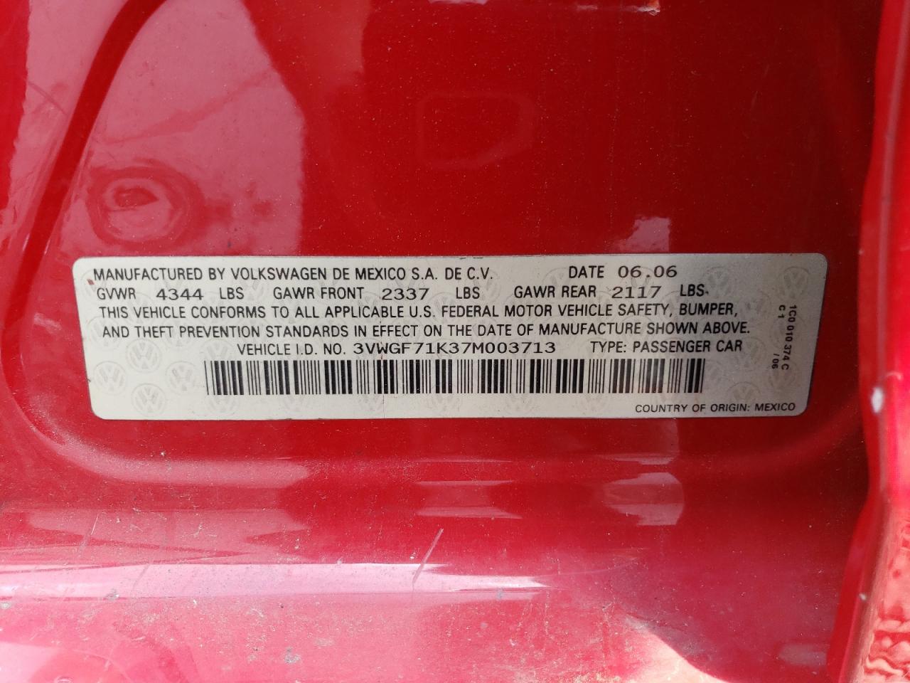 3VWGF71K37M003713 2007 Volkswagen Jetta