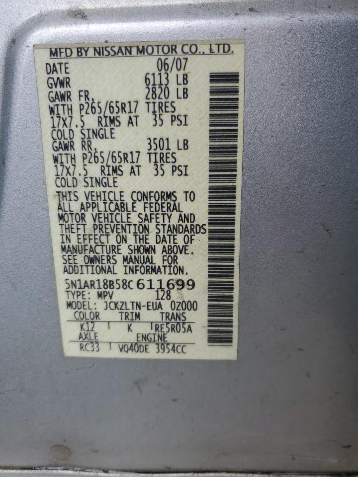 5N1AR18B58C611699 2008 Nissan Pathfinder S