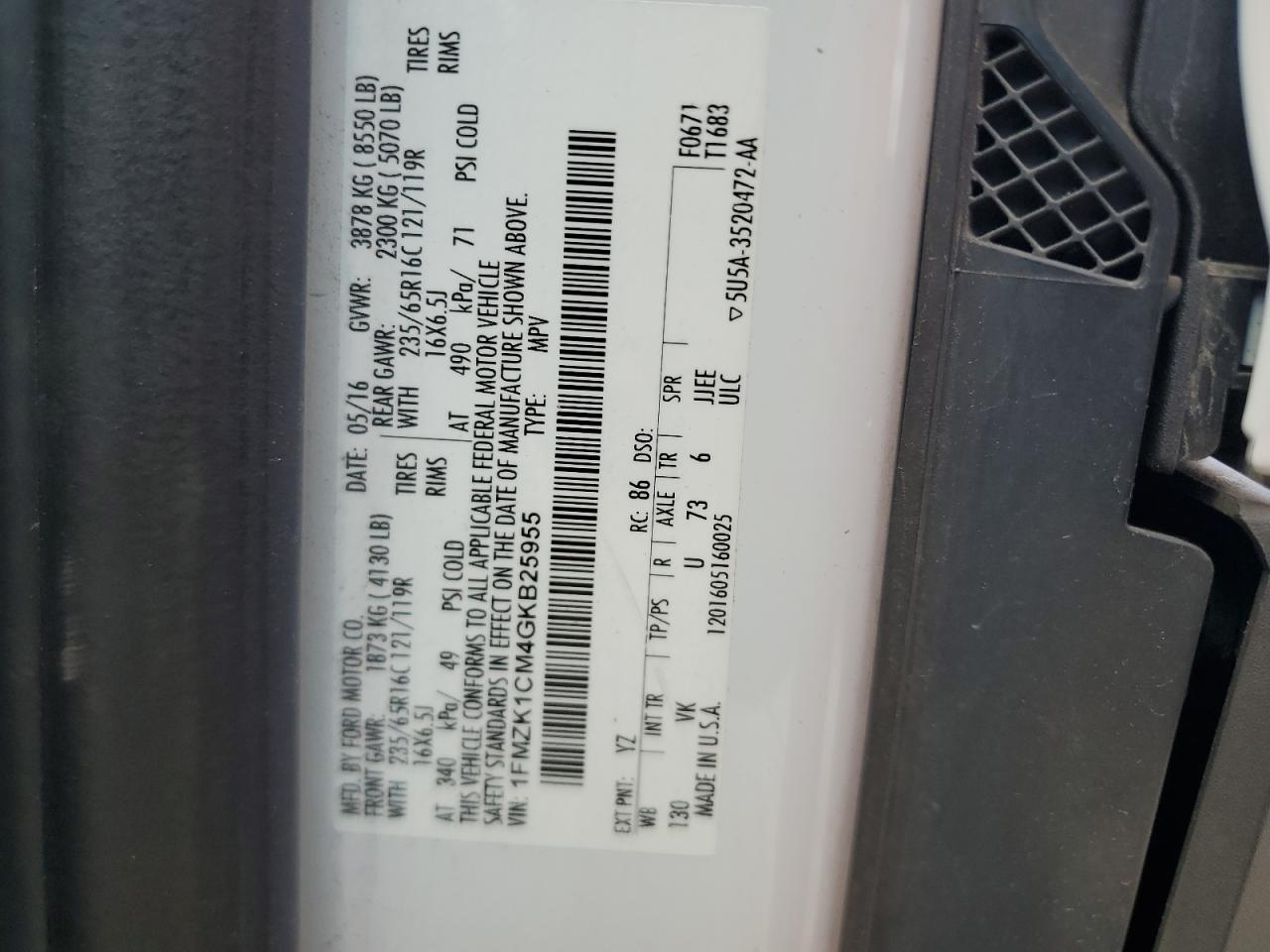 1FMZK1CM4GKB25955 2016 Ford Transit T-150