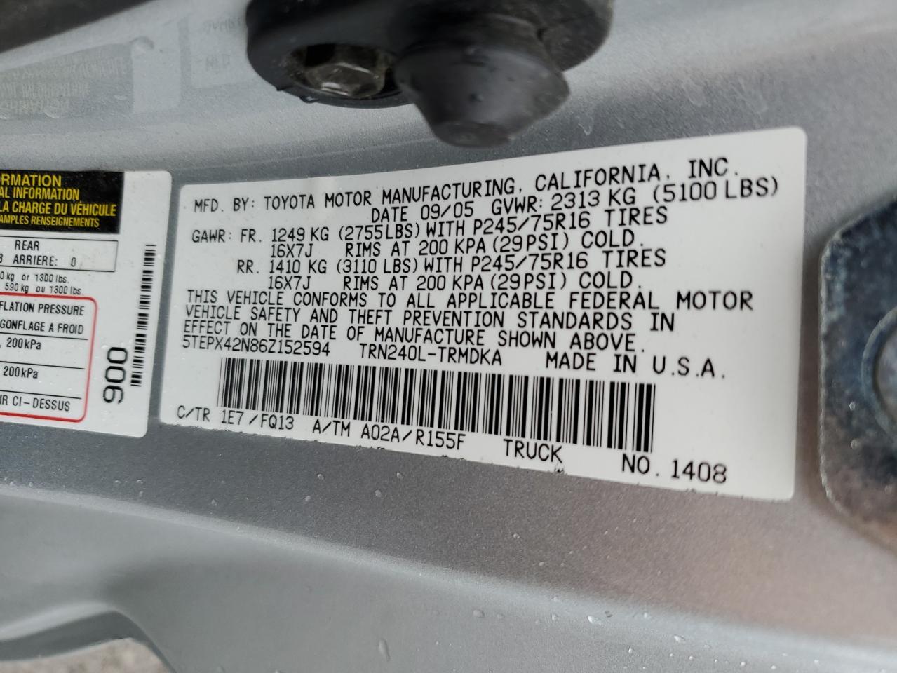 5TEPX42N86Z152594 2006 Toyota Tacoma