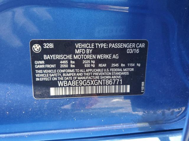 2016 BMW 328 I Sulev VIN: WBA8E9G5XGNT86771 Lot: 59843244