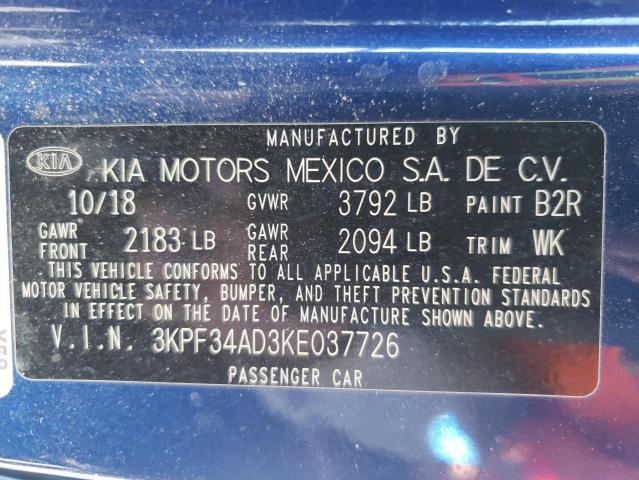 2019 Kia Forte Gt Line VIN: 3KPF34AD3KE037726 Lot: 58770034