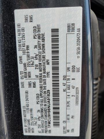 2022 Ford Escape Sel VIN: 1FMCU9H98NUA91829 Lot: 59304854