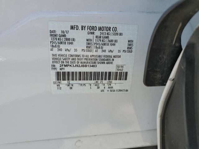 2018 Ford Edge Sel VIN: 2FMPK3J92JBB13483 Lot: 59682724