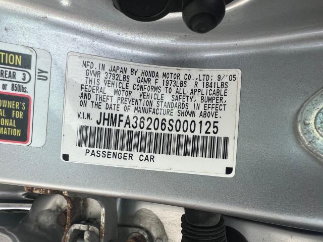 2006 Honda Civic Hybrid VIN: JHMFA36206S000125 Lot: 58747154