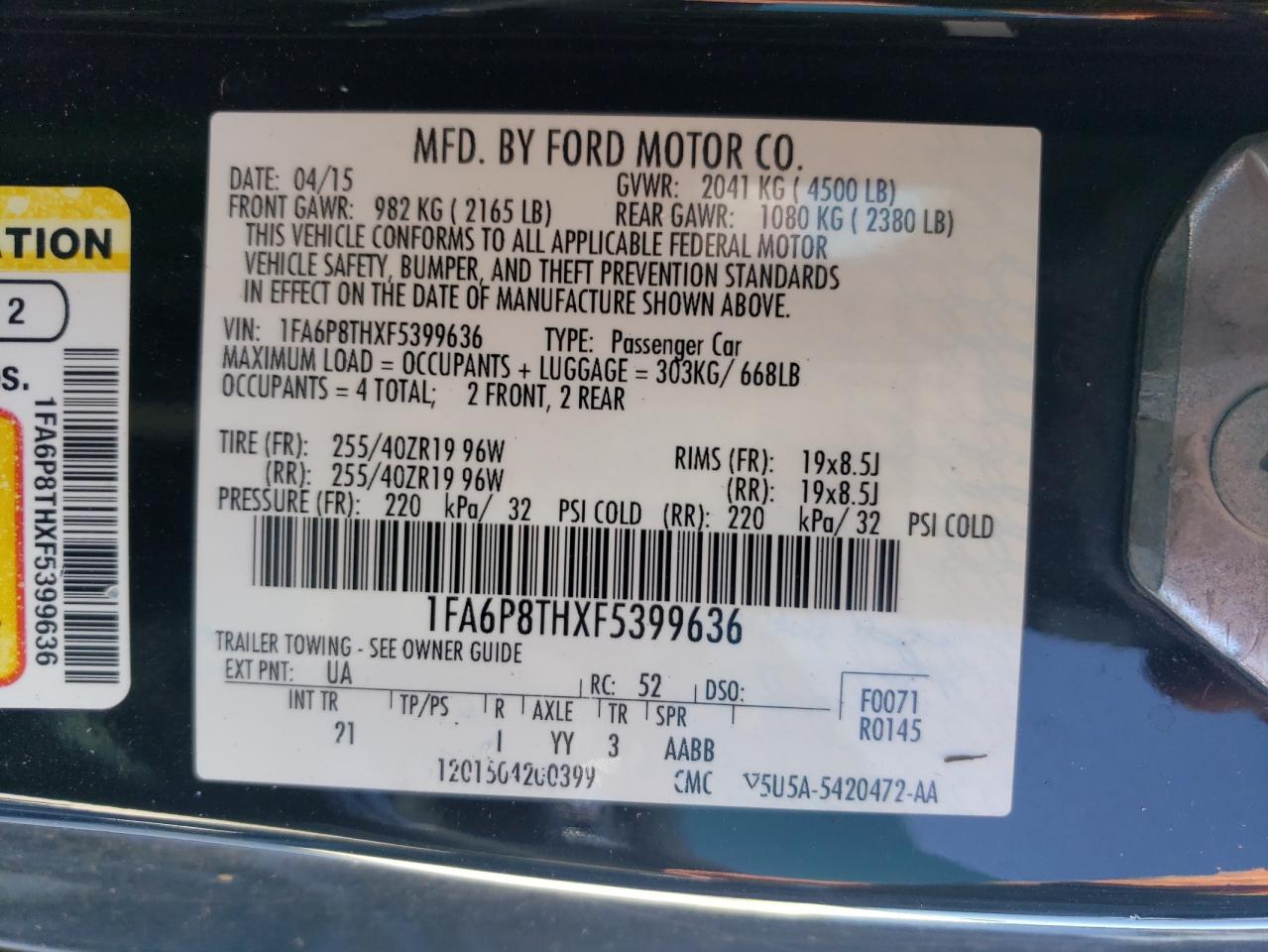 1FA6P8THXF5399636 2015 Ford Mustang