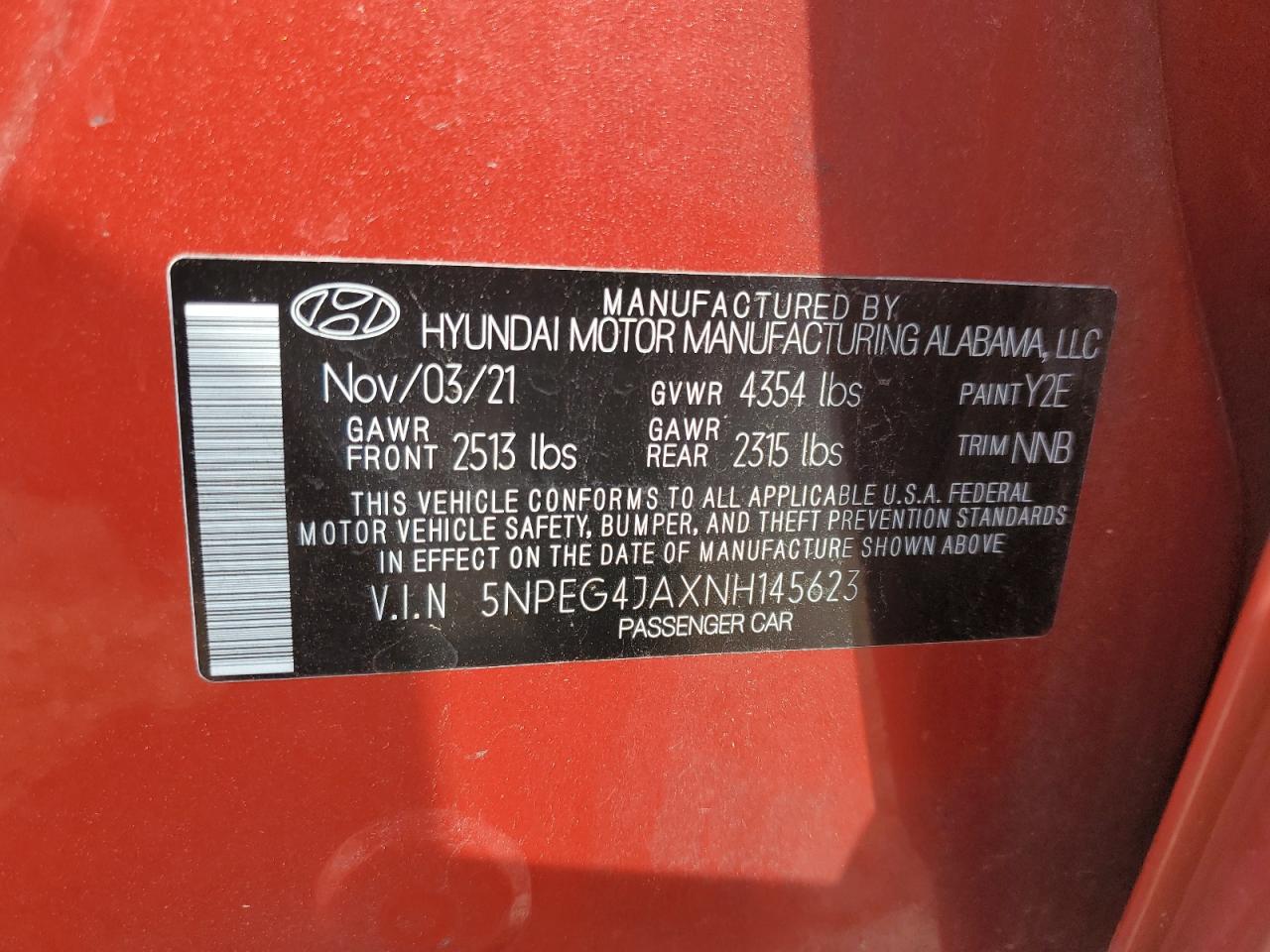 5NPEG4JAXNH145623 2022 Hyundai Sonata Se