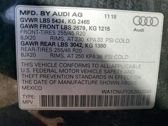 2019 AUDI Q5 PRESTIG WA1CNAFY2K2022049