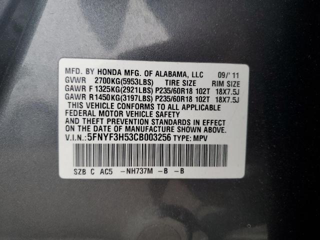 2012 Honda Pilot Exl VIN: 5FNYF3H53CB003256 Lot: 56265264