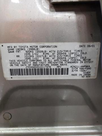 2001 Toyota Rav4 VIN: JTEHH20V010117478 Lot: 61091934