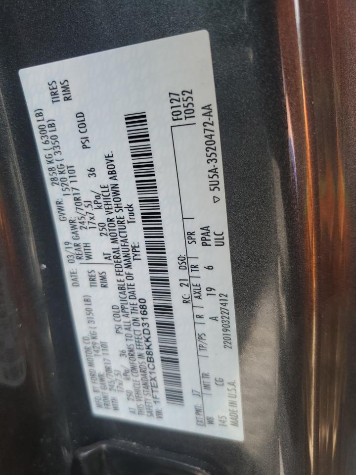 1FTEX1CB8KKD31680 2019 Ford F150 Super Cab