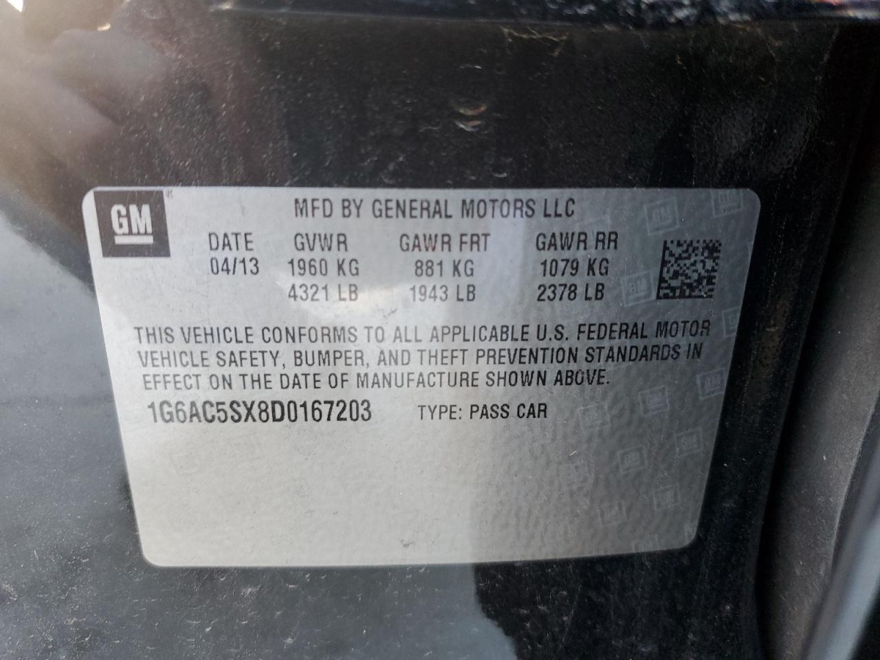 1G6AC5SX8D0167203 2013 Cadillac Ats Performance