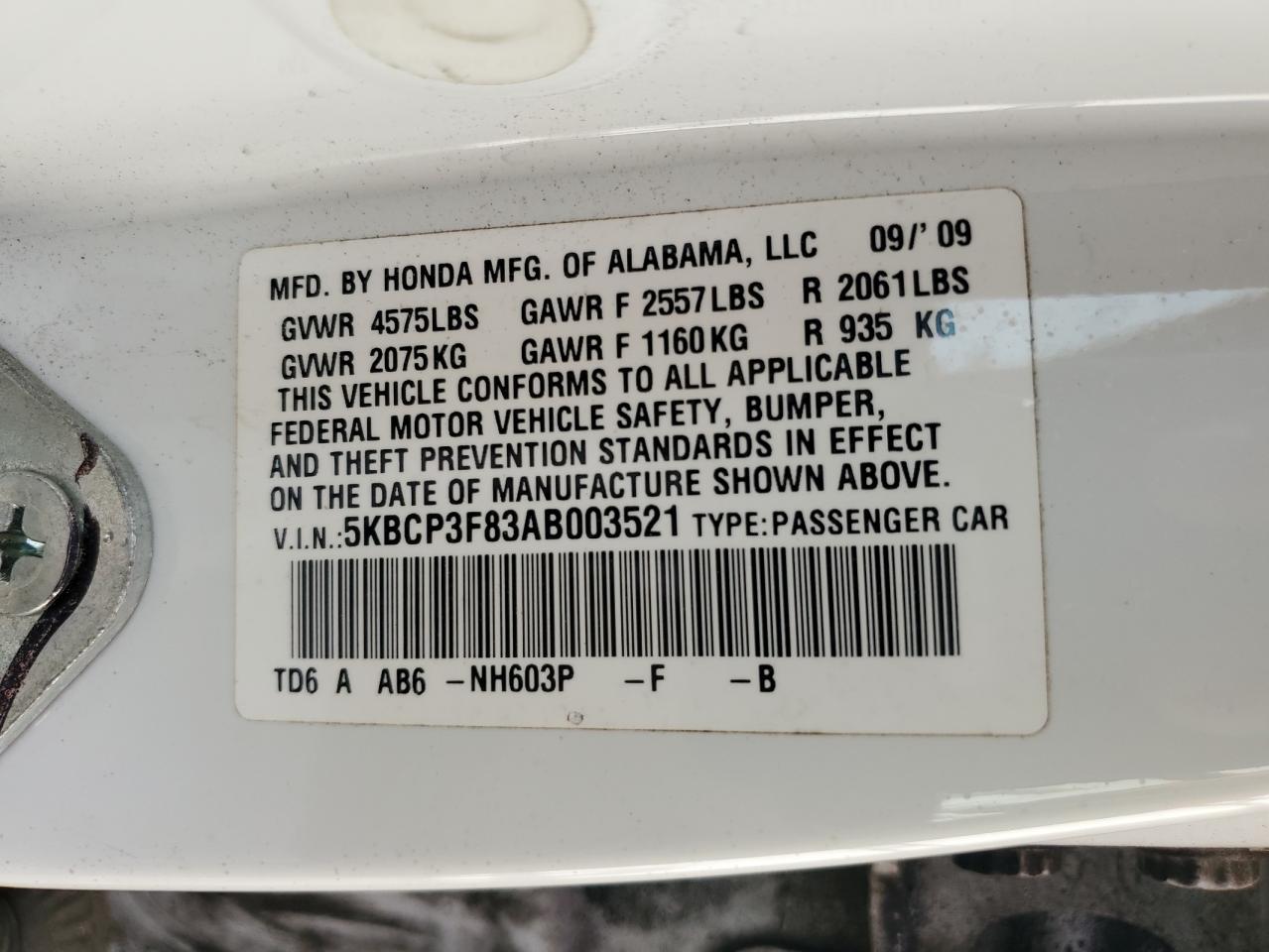 5KBCP3F83AB003521 2010 Honda Accord Exl