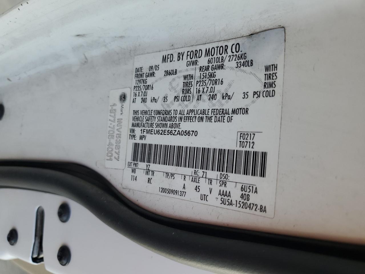 1FMEU62E56ZA05670 2006 Ford Explorer Xls