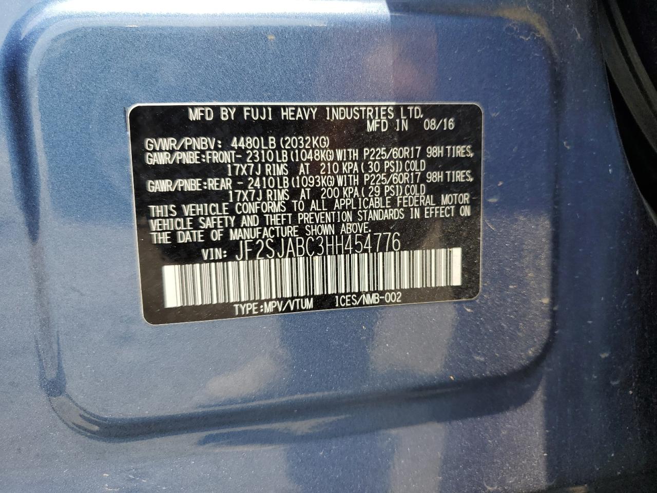 JF2SJABC3HH454776 2017 Subaru Forester 2.5I