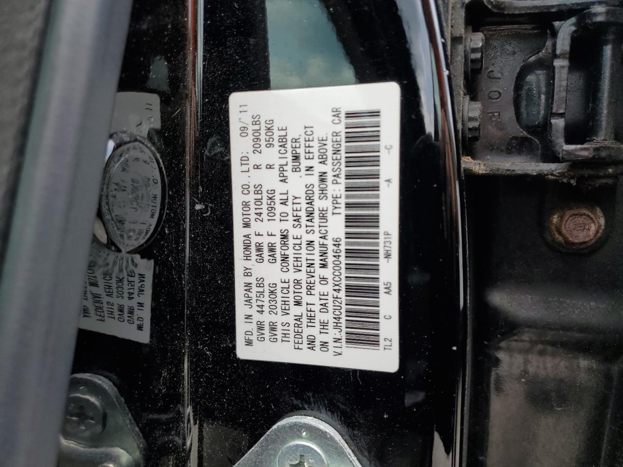 JH4CU2F4XCC004646 2012 Acura Tsx