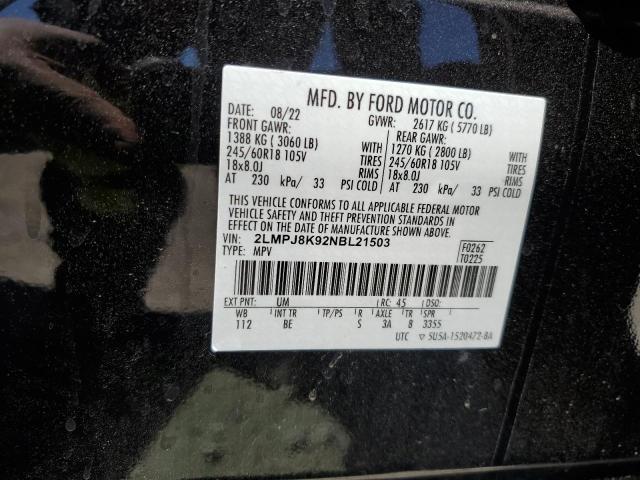 2022 Lincoln Nautilus Reserve VIN: 2LMPJ8K92NBL21503 Lot: 58511694