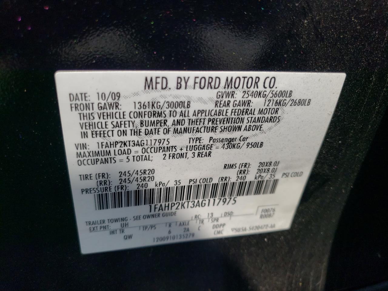 1FAHP2KT3AG117975 2010 Ford Taurus Sho