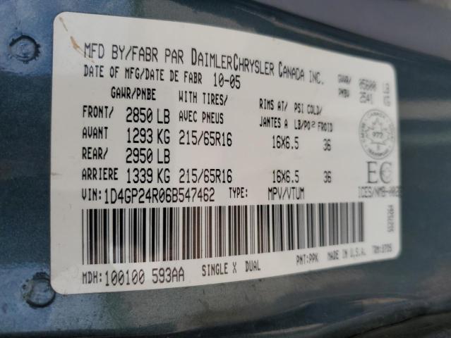 2006 Dodge Grand Caravan Se VIN: 1D4GP24R06B547462 Lot: 59942244