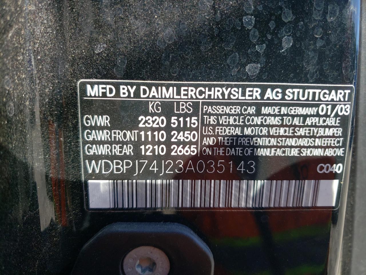 WDBPJ74J23A035143 2003 Mercedes-Benz Cl 55 Amg