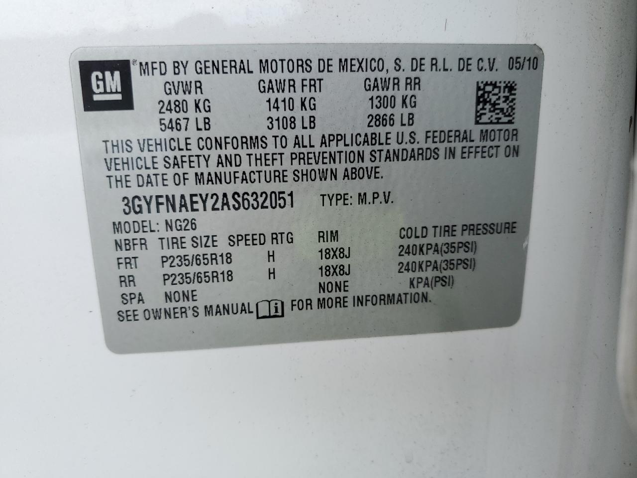 3GYFNAEY2AS632051 2010 Cadillac Srx Luxury Collection